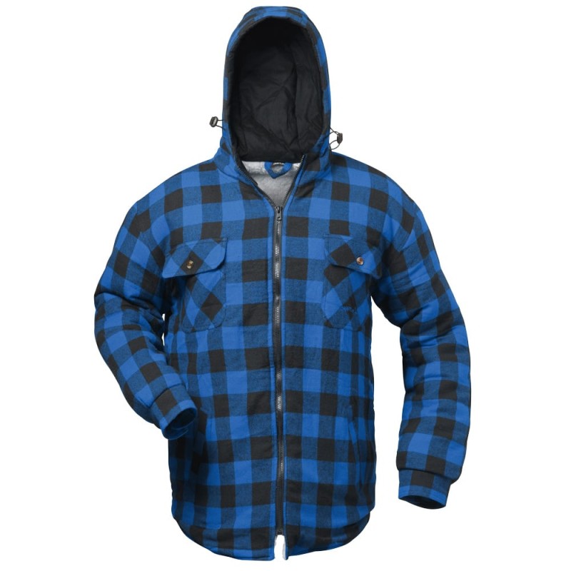 1 Stück Craftland Thermo-Hemd mit Kapuze aus Webflanell in blau-schwarz kariert