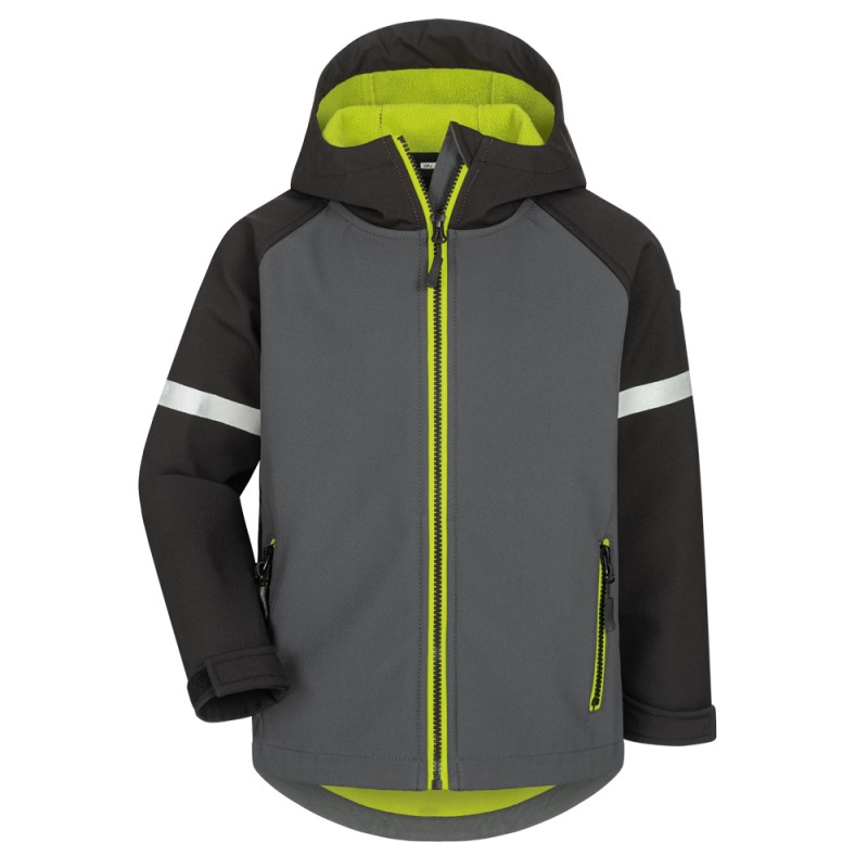 1 Stück CRAFTLAND Softshelljacke für Kinder aus grauem, schwarzem und neongrünem Material