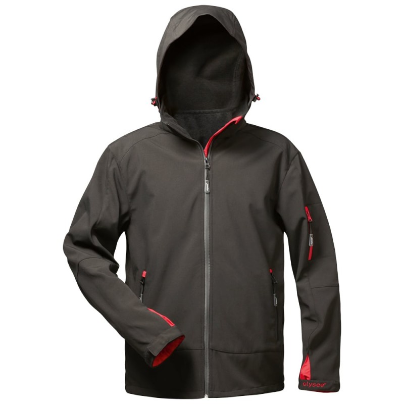 1 Stück ELYSEE Softshell-Jacke mit Kapuze aus hochwertigem Material in Schwarz/Rot