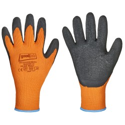 120 Paar GOODJOB® ECO Winterhandschuhe aus Polyester mit Schrumpf-Latex in Orange/Schwarz, Kategorie 2