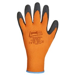 120 Paar GOODJOB® ECO Winterhandschuhe aus Polyester mit Schrumpf-Latex in Orange/Schwarz, Kategorie 2