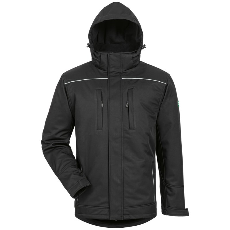 1 Stück ELYSEE Winter-Softshelljacke mit Kapuze, schwarz, winddicht und atmungsaktiv, ideal für kalte Tage