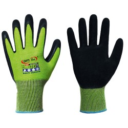 120 Paar Multi Season Opti Flex Handschuhe aus Polyester, Baumwolle und Elastan, grün-schwarz, Kategorie 2