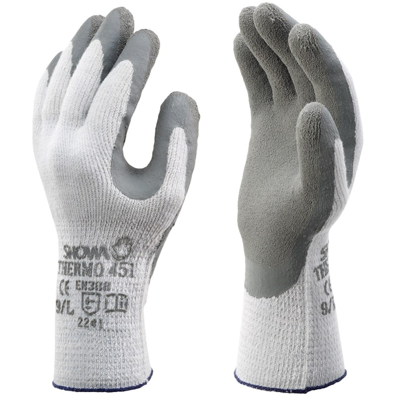 120 Paar SHOWA 451 Strickhandschuhe aus Polyacryl-BW-PE mit Latexbeschichtung in Grau, CAT 2