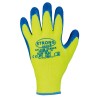 60 Paar HARRER STRONGHAND® Handschuhe aus Polyester mit Latexbeschichtung in Gelb und Blau, Kat 2