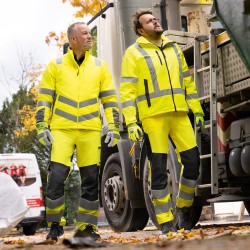 1 Stück Eberlin Warnschutz Steppjacke EN ISO 20471, gelb/grau, atmungsaktiv und reflektierend